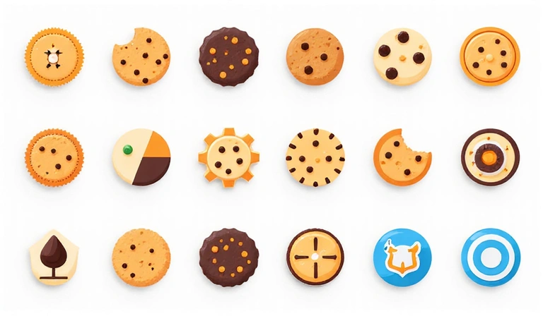 Vari tipi di cookie rappresentati come icone colorate, ognuno con una funzione diversa